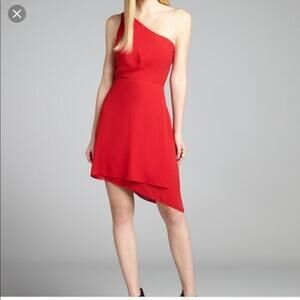 BCBGMAXAZRIA Womens Dress Size 0 Rio Red Cocktail Knee Length One Shoulder